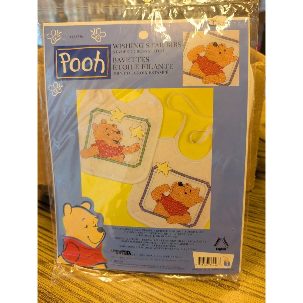 New Vintage Stamped Cross Stitch Kit Disney Pooh Wishing Star Bibs Kit 113246